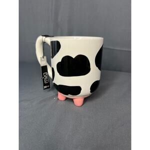 Boston Warehouse Udderly Cow Ceramic Black White Pink Coffee Tea Mug 20oz